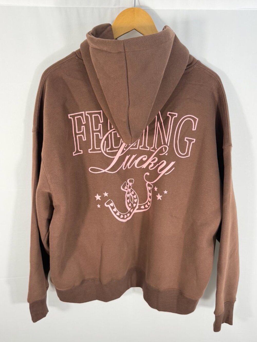 Wilo The Label Feeling Lucky Horseshoe Hoodie Chocolate Brown Medium NWT - Picture 3 of 5
